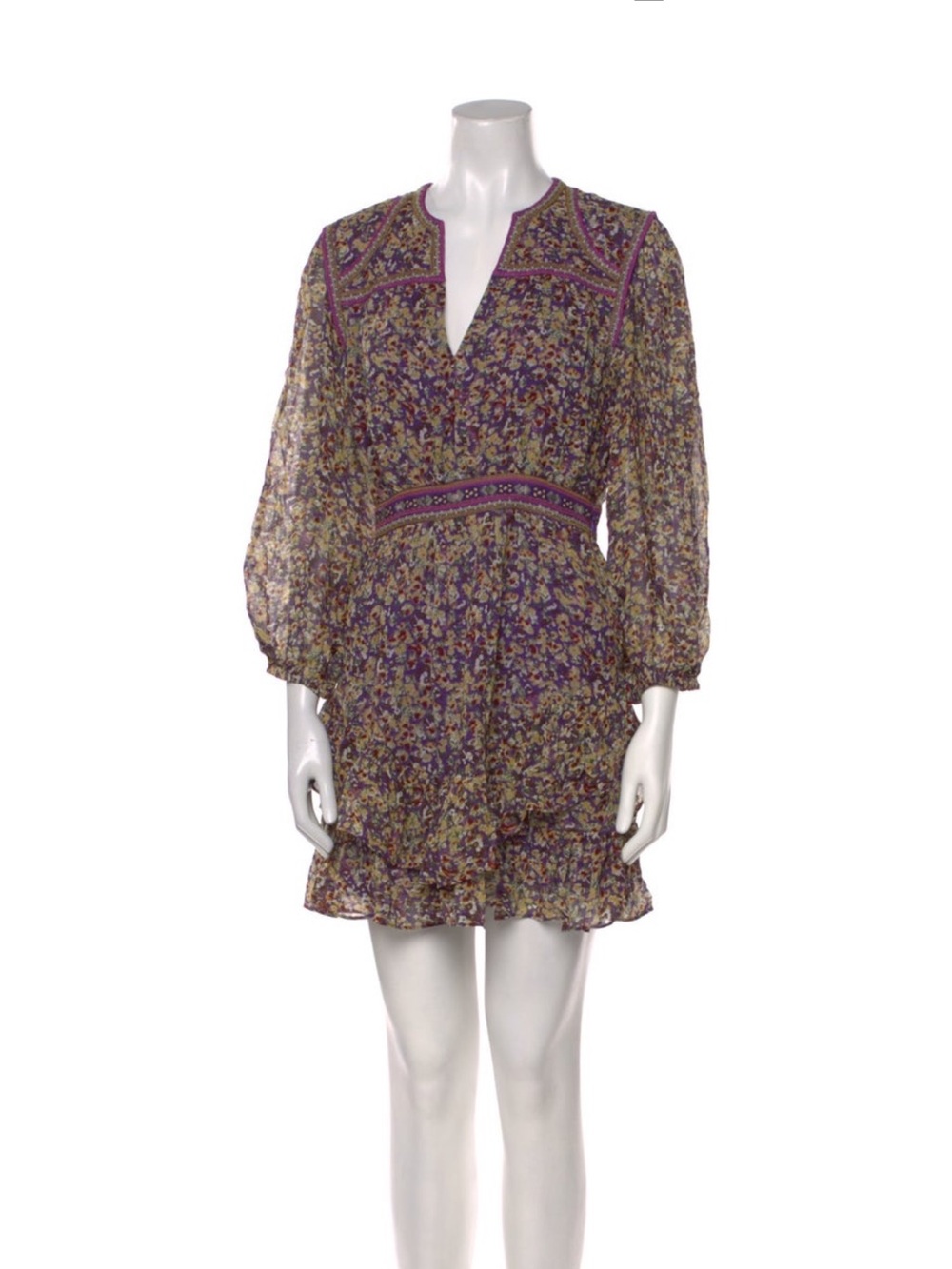 ba&sh purple and gold floral mini dress size XS